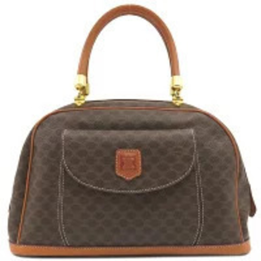 Celine Macadam Half Moon Handbag Leather Brown Boston Bag
